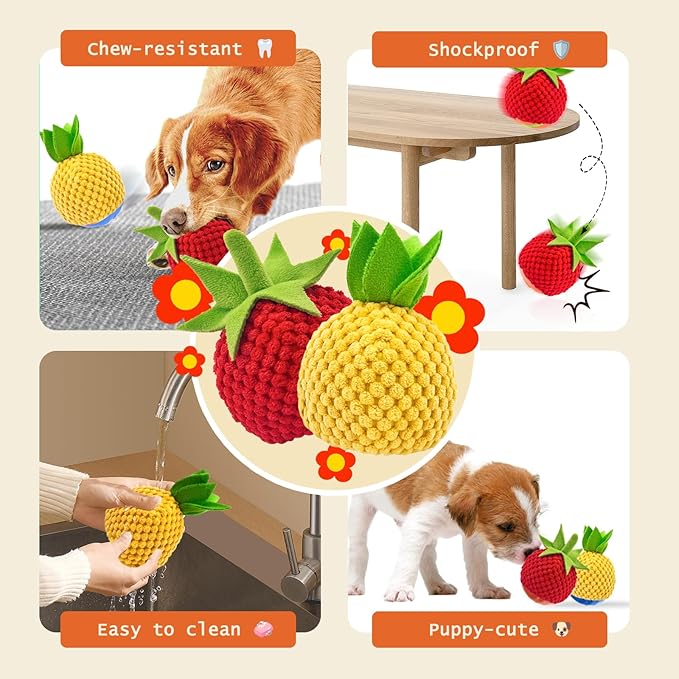 Interactive Dog Toys Dog Ball,Anti Boredom Dog Toys,Durable Motion Activated Automatic Rolling Toys for Small/Medium Dogs,Moving Ball for Dogs to Keep Them Busy,Dog Bows,Fruity Plush Covers(Black)