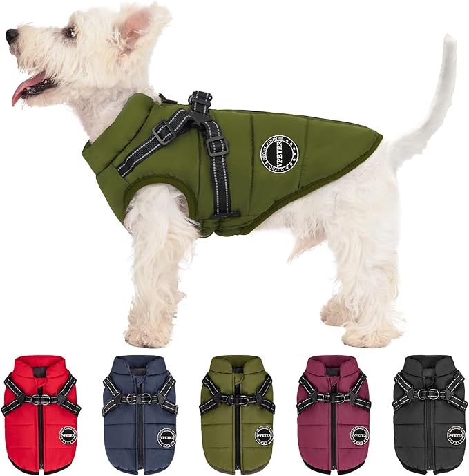 Dog Winter Coat,Warm Jacket Paded Fleece Dog Vest with Built in Harness, Windproof Reflective Cozy Adjustable Snow Pet Coat Clothes with Zipper for Small Medium Large Dogs