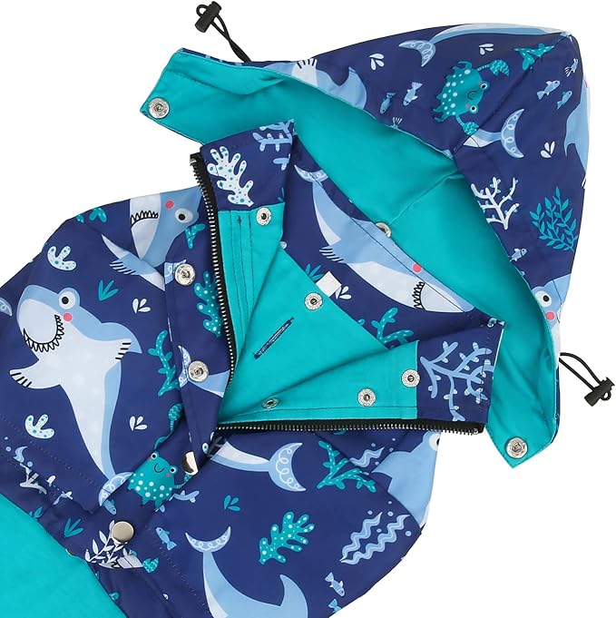 HDE Dog Raincoat Poncho Double Layer Zip Rain Jacket with Removable Hood, Leash Hole for Small to 3XL Dogs and Puppies Sharks - S