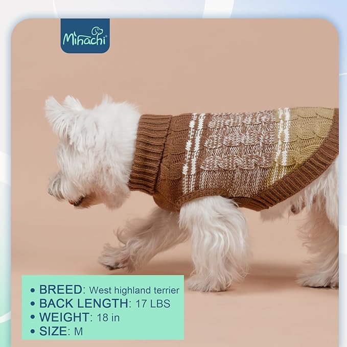 Mihachi Dog Girl Boy Sweaters - Warm Soft Knitted Pullover Dog Clothes, Turtleneck, Cold Weather Coat, Beige, S