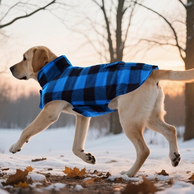 ASENKU Dog Winter Coat, Fleece Doggie Jacket Plaid Reversible Vest Waterproof Windproof Cold Weather Clothes for Small Medium Large Dogs (M, Blue)