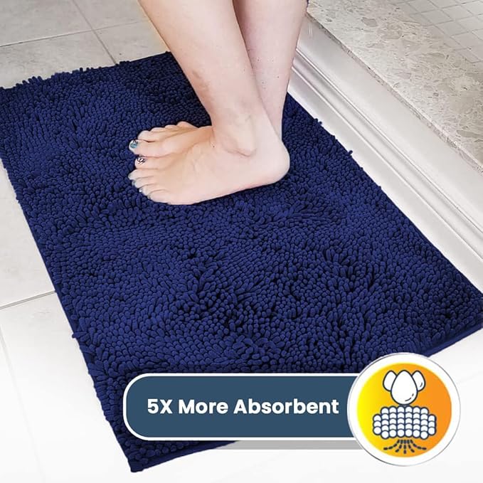 Muddy Mat® AS-SEEN-ON-TV Highly Absorbent Microfiber Dog Door Mat and Pet Rug, Non Slip Thick Washable Area and Bath Mat Soft Chenille for Kitchen Bathroom Bedroom and Indoor - Navy Blue XXL 60"X48"