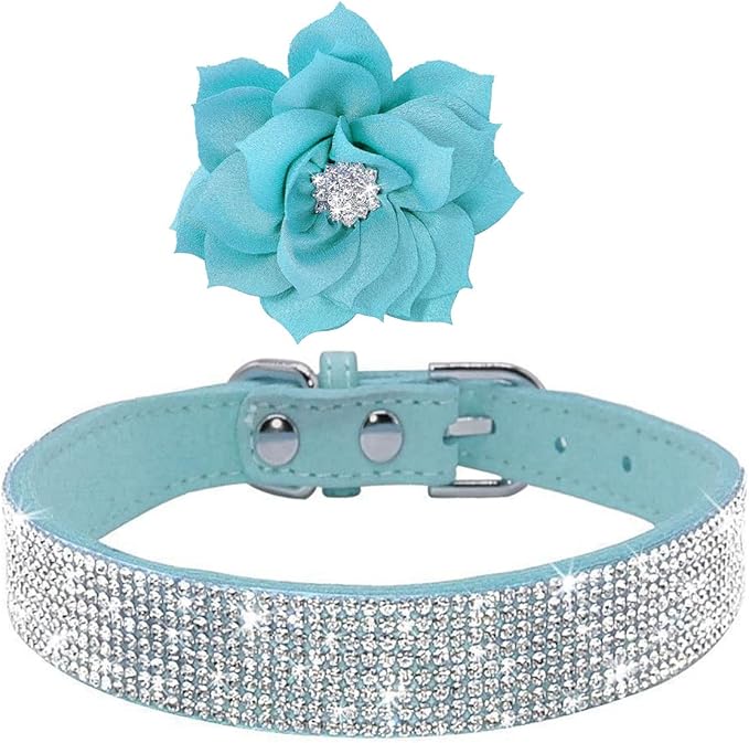 Serijoars Small Dog Collar with Rhinestone Crystal Diamond Colorful Bling Girl Puppy Cat Collars (XXS, Light Blue6)