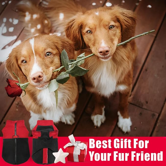 Idepet Dog Fleece Vest Sweater Zip Up Warm Pullover Dogs Jacket with D-Ring Leash Winter Cold Weater Coat Pet Sweatershirt Clothes Hoodie for Small Medium Dogs Boy Girl (Red/Black, XS)