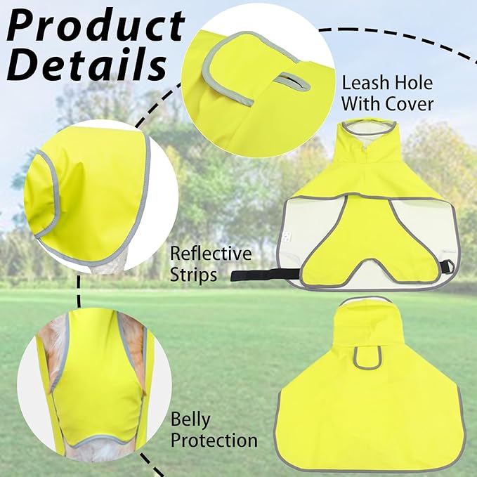 Dog Raincoat Hooded Slicker Poncho - Reflective Lightweight Pet Rain Jacket Coat,Dog Waterproof Raincoat with Adjustable Belly Strap for Small,Medium, Large Dogs (Green, Small)