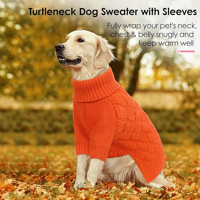 AOFITEE Dog Sweater, Dog Sweaters for Medium Dogs Girl, Warm Halloween Dogs Sweater, Winter Medium Pet Sweaters Female Male, Classic Turtleneck Knitwear for French Bulldog, Boston Terrier (Orange M)