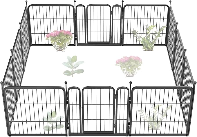 FXW Garden Fence Outdoor for The Yard – 24in(H) x 22.8ft(L) Heavy Duty Metal Animal Barrier for Dog and Rabbit, Decorative Dog Fence, 12 Panels, Black