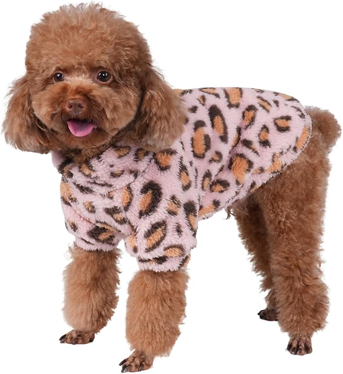 GreenJoy Leopard Print Dog Sweater – Stretchy Fleece Dog Turtleneck Sweatshirt for Puppies & Cats, Soft & Warm Pet Winter Clothes for Small, Medium & Large Dogs (Pink, X-Small)