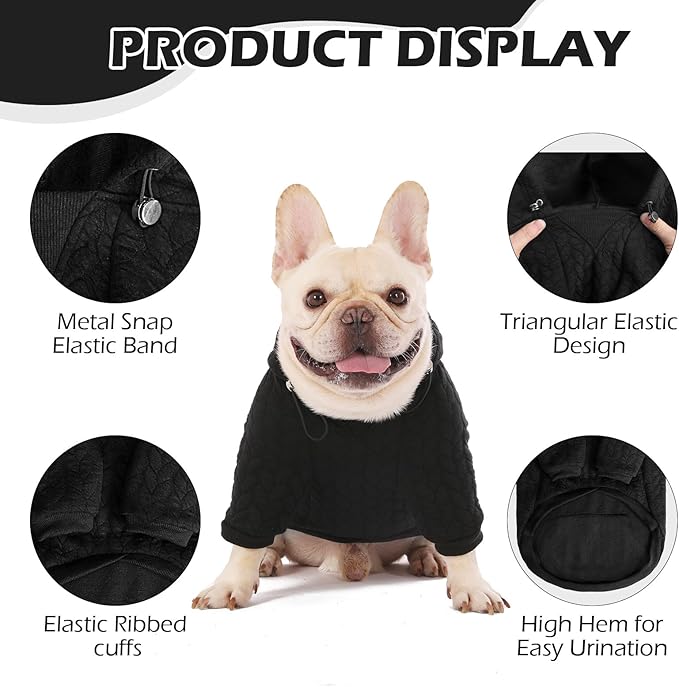 EXPAWLORER Textured Cable Knit Basic Dog Hoodie, Elevated Style Dog Sweater with Leash Hole and Pocket, Soft and Warm Pet Winter Coat, Cold Weather Clothes for Small Medium Large Dogs Cats,Black XS