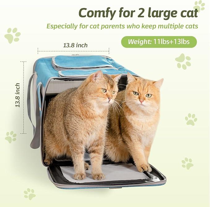Large Cat Carrier for 2 Cats, 21.7x 13.8x 13.8in Pet Carrier for Cat and Dog Up to 38lbs, All-Sided Mesh Cat Carrier with Great Ventilation, Portable Soft Sided Pet Carrier for Traveling(Blue)