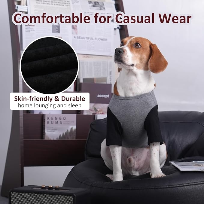 2 Pack Dog Shirt for Large Dogs XXL - Soft Breathable Cotton Tees, Freedom of Movement Prevents Overheating Clothes for Border Collie, Pitbull, Boxer, Hiking, Play, Casual Wear, GreyBlack