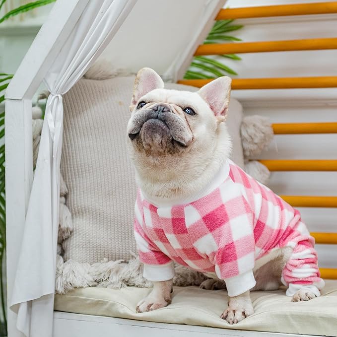 SCENEREAL Dog Pajamas for Small Dogs - Soft,Warm Pet Sweater Clothes Puppy Onesie Outfits for Doggie Winter Christmas Thanksgiving - Dog Jammies Pjs，Pink XS