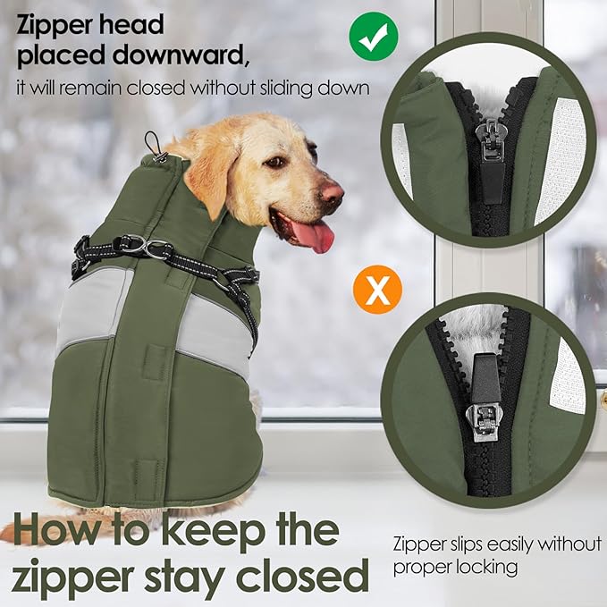 AOFITEE Dog Coat, Waterproof Dog Jacket Winter, Dogs Coat with Harness Built in, Warm Dogs Puffer Jacket with Zipper, Reflective Pet Snowsuit Sweater for Dachshund, French Bulldog, Boston Terrier, M