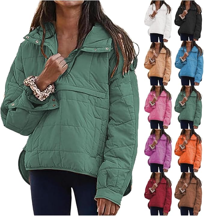 Womens Oversized Hooded Puffer Jacket Fall Winter Warm Quilted LightWeight Jacket Casual Fashion Solid Color Coat