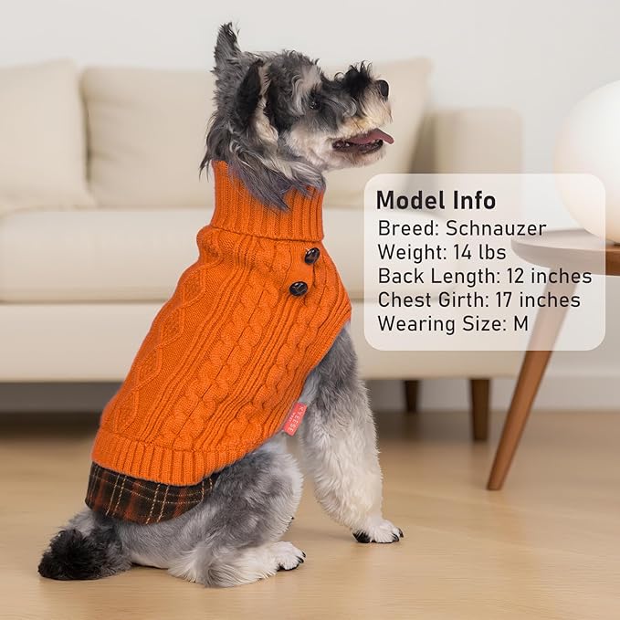 KYEESE Dog Sweater Soft Pullover Dog Sweaters for Small Dogs Girl Comfy Pet Coat for Fall Winter Cold Weather Stretchy Knitwear Cat Clothes with Gingham Patchwork Warm Turtleneck Small Dogs Sweater