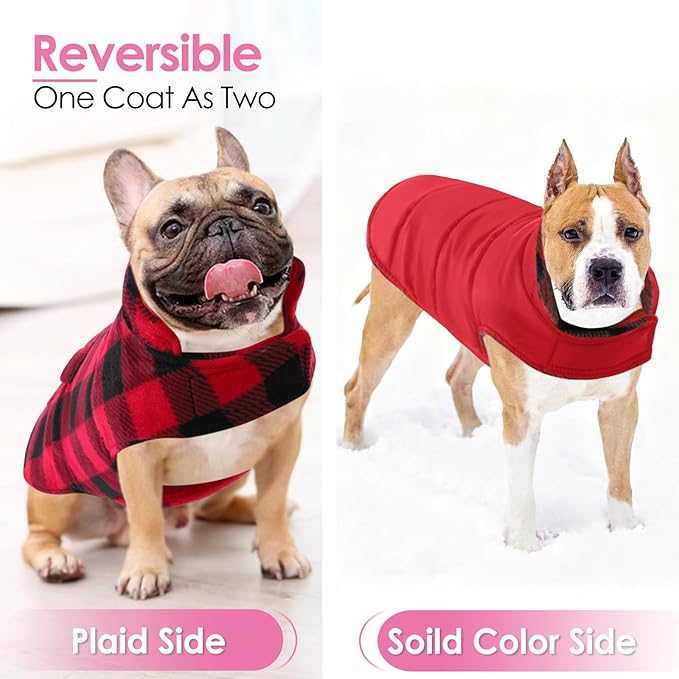 AOFITEE Dog Coat Plaid Dog Winter Coat for Large Dogs, Warm Dogs Jacket Christmas Sweater, Waterproof Pet Puffer Jacket, Reversible Pet Cold Weather Coats for Small Medium Large Pets, Red XXL