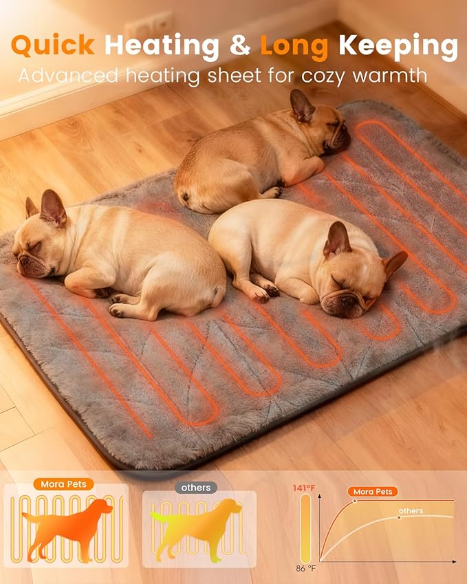 Mora Pets Pet Heating Pad Heated Dog Bed 9 Adjustable Temperature Cat Warming Mat with Timer Auto Power Off Heated Pet Bed 35 Inch for Large Dogs and Muti Cats Indoor