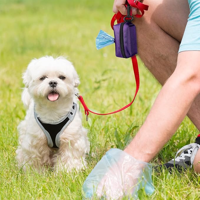 Dog Poop Bag Dispenser for Leash Accessory, 2 Packs (Black), 16 Rolls, Hand Free Holder & Bag, Fits Dog Leash, Animal Waste