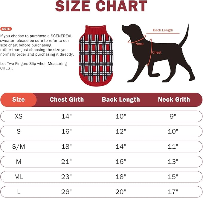 SCENEREAL Turtleneck Dog Sweater for Small Medium Large Dogs Girls Boys, Christmas Plaid Pullover Puppy Sweatershirt, Dogs Cold Weather Outfit Clothes, Ideal Gift for Pet in New Year, Red Plaid SM