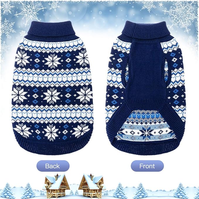 KOOLTAIL Cable Knit Dog Sweater Turtleneck, Cold Weather Pullover Classic Knitwear, Snowflake Pattern Thick Warm Winter Pet Clothes, Dog Christmas Sweater for Small Medium Large Dogs Cats, Navy Blue S