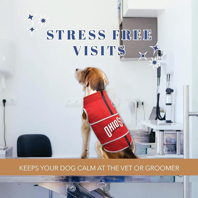 NCAA Ohio State Buckeyes Dog Anxiety Shirt Calming Soothing Vest, for Dogs Cats with Anxiety, Fears, Fireworks, Loud Noises, Dark, Lonely Keeps Dogs Calm Feeling Safe, Relaxing Jacket Small
