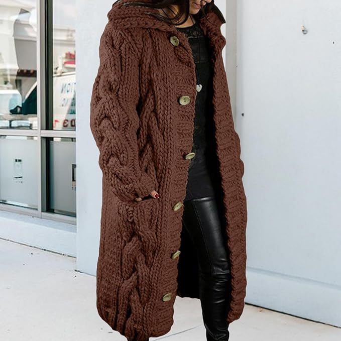 LOAIHA Women Chunky Cable Knit Long Sleeve Cardigan Fall Winter Trendy Oversized Button Down Sweaters Outerwear with Pocket