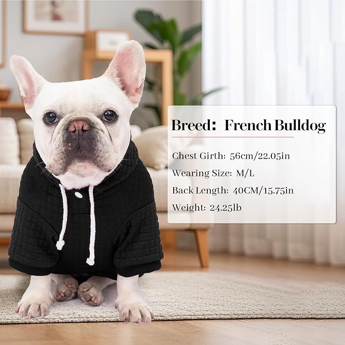 2 Pack Dog Hoodie Sweaters for Small Medium Dogs Warm Dog Clothes for Large Dogs Soft Waffle-Like Laminated Sweatshirt Bulldog (Black+Grey, XXL (Back: 26",Chest: 34.5", Neck: 25"))