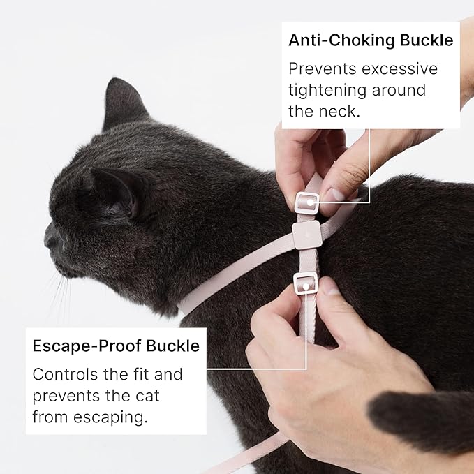 Cat Harness and Leash Set, Lightweight Escape Proof Cat Harness Leash with Padded Handle, Adjustable Cat Leash and Harness for Kitten Small Large Cats Walking Training (Linen, L)