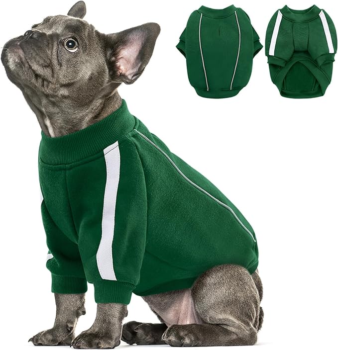 Queenmore Large Christmas Dog Sweater, Cozy Fleece Dog Sweatshirt, Warm Winter Fleece Jacket for Small, Medium & Large Dogs with Leash Hole/Reflective Stripes Green