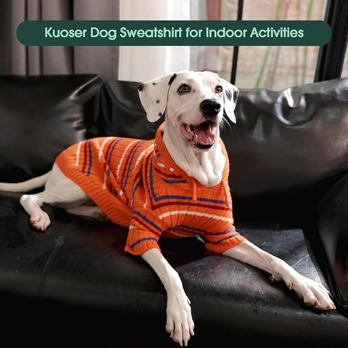Kuoser Dog Sweater, Dog Sweaters for Large Dogs, Thanksgiving Christmas Large Size Dogs Pullover Sweater, Boy Girl Pet Cable Knitted Sweatshirt, Warm Hood Winter Clothes for Cold Weather, Orange L