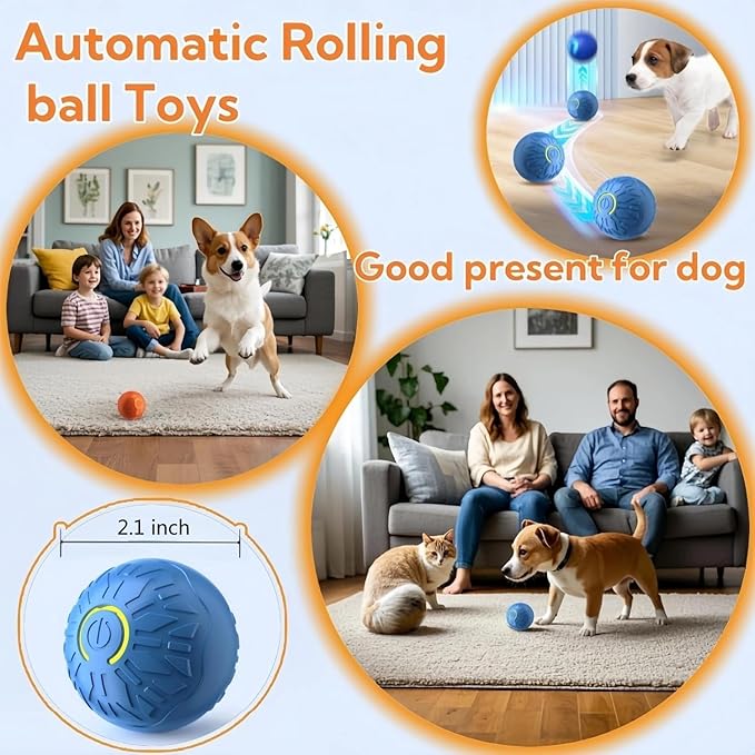 Interactive Dog Ball, Activated Automatic Rolling Ball for Dog, Self Moving Vibrating Smart Jumping Automatic Moving Bouncing and Rotating Balls for Pets (Blue)