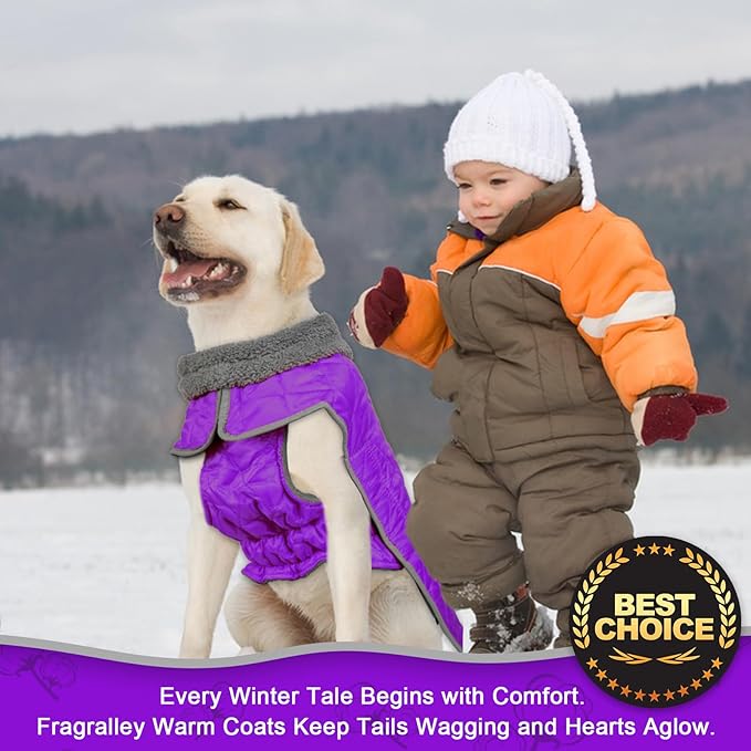 Fragralley Dog Winter Coat, Waterproof Windproof Reflective Fleece Jacket with Harness Hole, Warm Snow Vest for Small Medium Large Dogs, Ideal Gifts