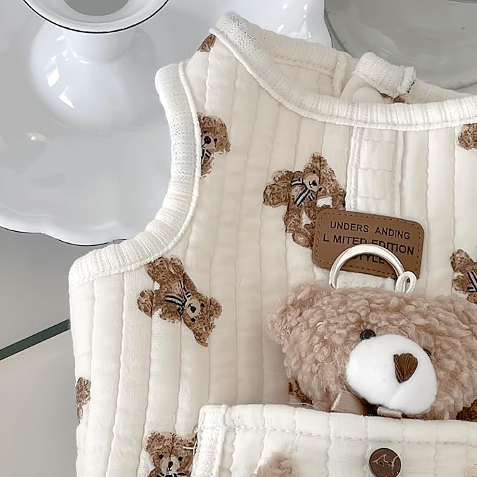 Cute Pet Apparel Plush Bear Pattern Cartoon Dog Clothes All Season Sleeveless Puppy Kitten Pullover Soft Skin-Friendly (White1, XL (11-20lbs))