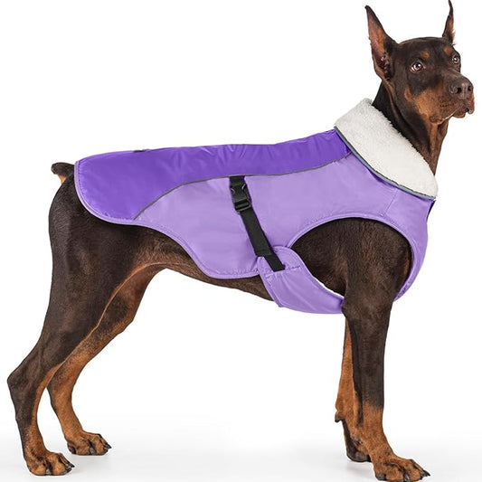 EMUST Dog Coat Winter, Warm Pet Snow Jacket for Winter, Adjustable Small/Medium/Large Dog Coat, New Purple, L
