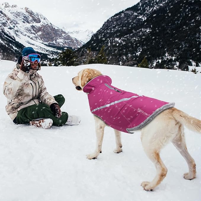 VIVAGLORY Snowrap Dog Coat, Jacket with Harness Hole & Velcro Closure, Dog Coat for Winter & Cold Weather, Fluffy Warm Fleece Lined Reflective Water Resistant for Puppy, XXS, Fuchsia