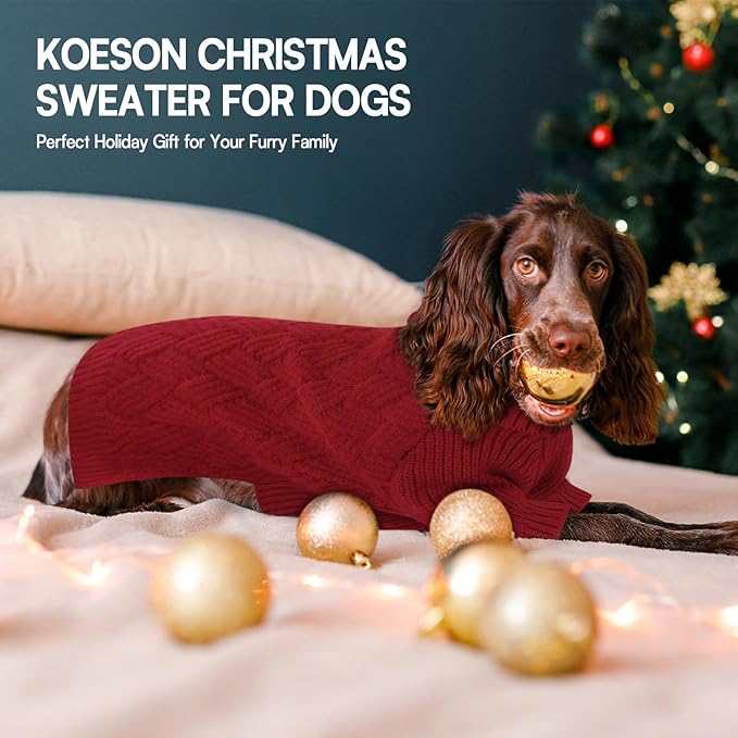 KOESON XL Dog Sweater for Large Size Dogs, Turtleneck Extra Large Sweater for Dogs Girl Boy, Warm Large Dog Sweaters for Christmas, Soft Doggie Winter Knitwear with Sleeves, Red, XLarge