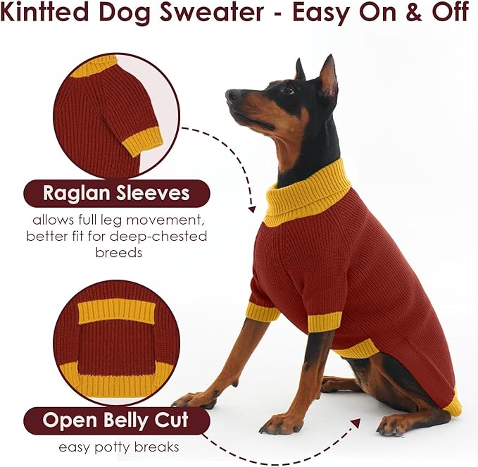 Dog Sweater XXXL, Turtleneck Sleeve Sweater with Leash Hole, Stretchy Christmas Sweaters for Large Dogs Male Female, Holiday Knitted Jumper for Husky, Golden Retriever, Doberman, Burgundy 3XL