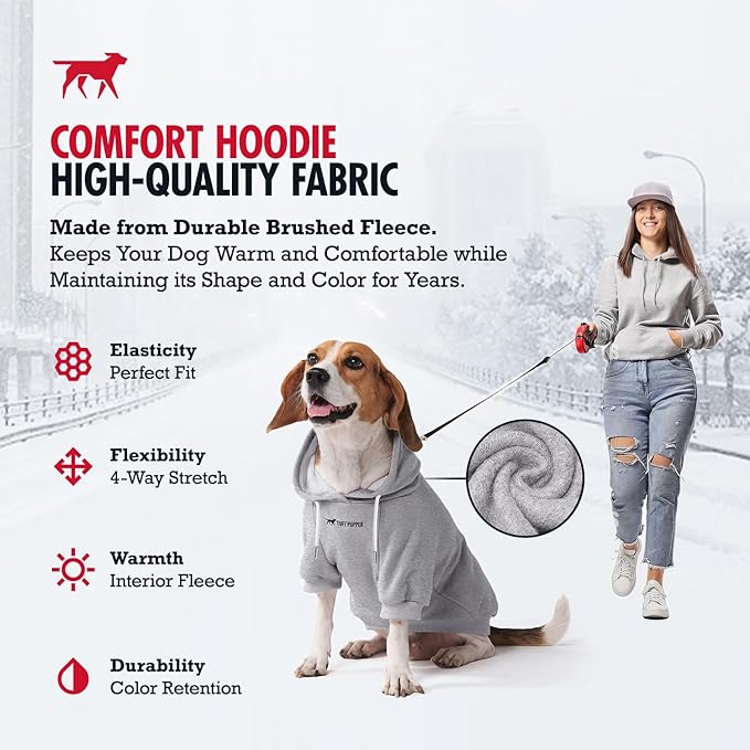 Tuff Pupper Dog Hoodie | Premium Quality 100% Organic Cotton | Ultra Soft Interior for Superior Comfort | Elastic Cuffs & Drawstring for Warmth | Stretch Fit Suitable for All Breeds (Gray, L)