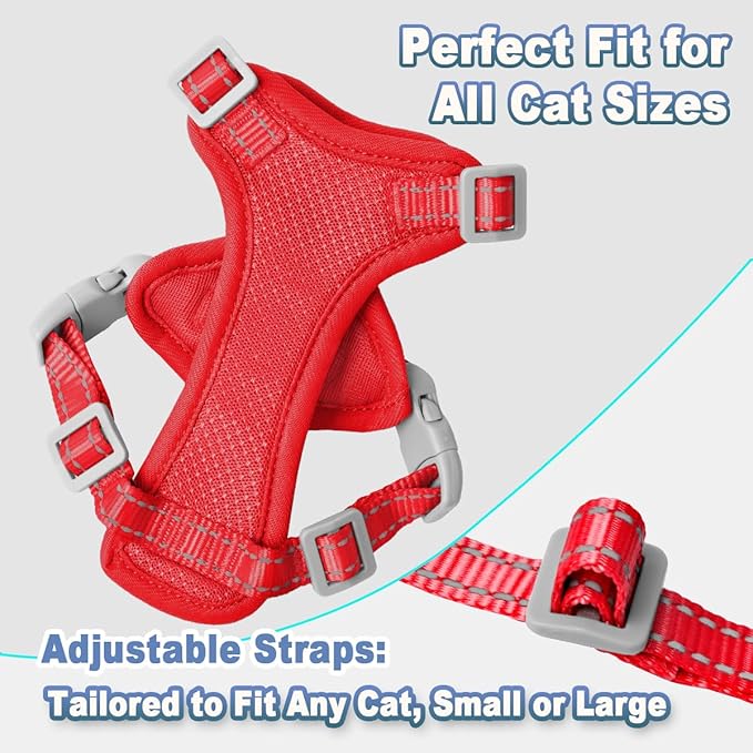 Cat Harness and Leash Set Escape Proof for Kitten Walking, Soft Adjustable Top Handle Vest Harnesses for Cats, Easy Control Breathable Reflective Small Medium Large, Red, M
