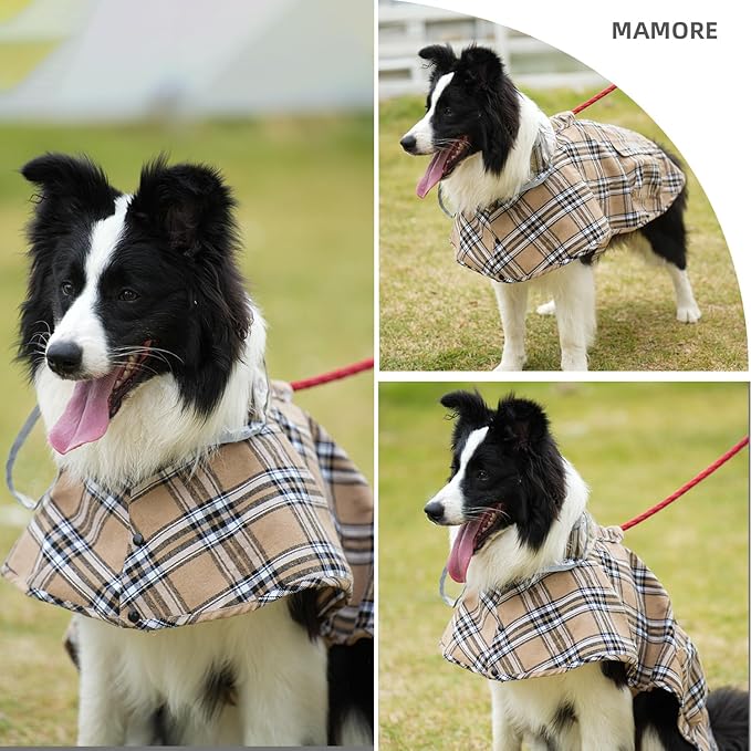 Dog Waterproof Raincoat with Poncho Hoodie, High Reflective Adjustable Yellow Pet Rain Jacket with Leash Hole for Small Medium and Large Dogs (Khaki, XX-Large)