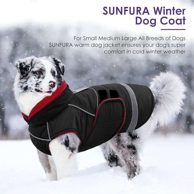 SUNFURA Small Dog Coat, Warm Dog Winter Coat, Adjustable Pet Jacket with Leash Hole, Waterproof Pet Snow Jacket Puppy Sweater Coats, Black XS