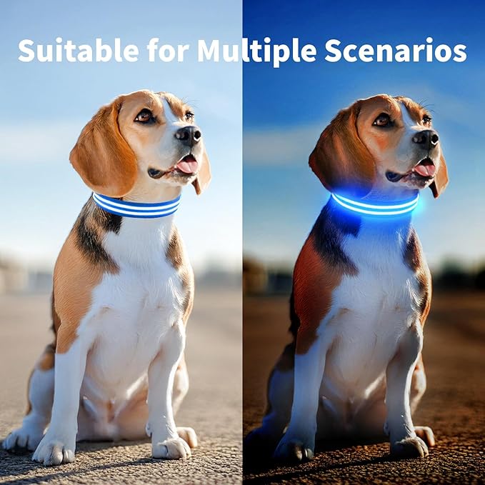 PcEoTllar Lighted Dog Collars for Night, Light Up Dog Collar Rechargeable Water-Resistant Flashing LED Dog Collars Safety Glow in The Dark Dog Collars Light for Large Small Medium Dogs