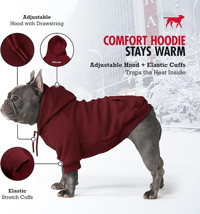 Tuff Pupper Dog Hoodie | Premium Quality 100% Organic Cotton | Ultra Soft Interior for Superior Comfort | Elastic Cuffs & Drawstring for Warmth | Stretch Fit Suitable for All Breeds (Red, XXL)