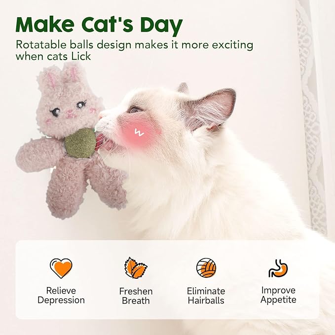 Cat Toys with Catnip Kitten Chew Bite Supplies Boredom Relief Fluffy Kitty Teeth Cleaning Chewing Cat Lovers Interactive Plush Gift (Frog&Frog)