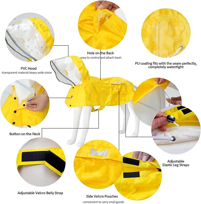 Waterproof Dog Raincoat, Adjustable Reflective Lightweight Pet Rain Clothes with Poncho Hood (Yellow(Water-Activated Color Change), X-Large)