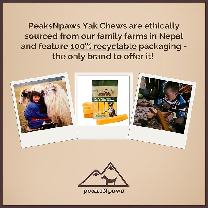 peaksNpaws Himalayan Dog Chew, Yak Cheese Dogs Treats, High Protein, Long Lasting Chews, Natural, Lactose Free Dogs Treat for Aggressive Chewers Over 80 lbs, 16 Jumbo Treats