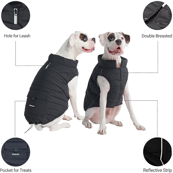 Spark Paws Dog Winter Jacket, Water-Resistant Coat, Warm Reflective Windproof Fleece-Interior, for Medium and Large Dogs - Black - S