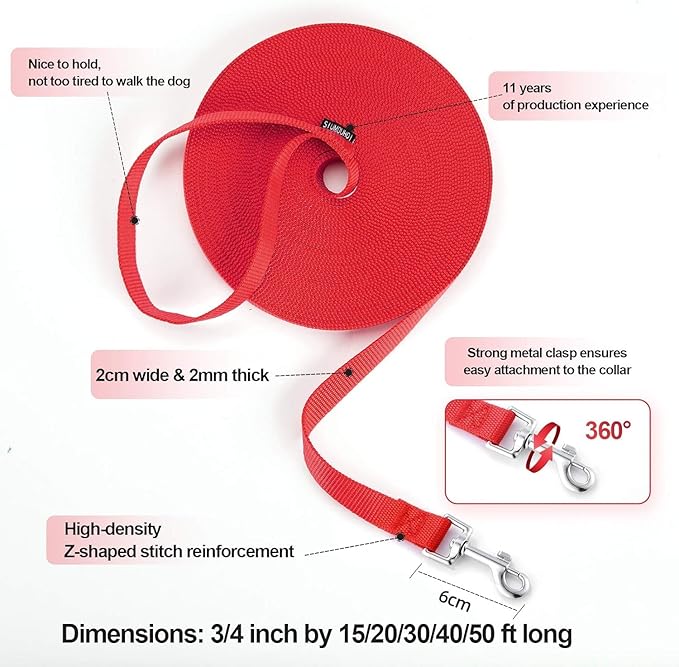 Dog/Puppy Obedience Recall Training Agility Lead - 15ft 20ft 30ft 40ft 50ft Training Leash - Great for Play, Camping, or Backyard (Pink, 40 Feet)