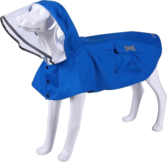 Waterproof Dog Raincoat, Adjustable Reflective Lightweight Pet Rain Clothes with Poncho Hood (XX-Large, Blue)