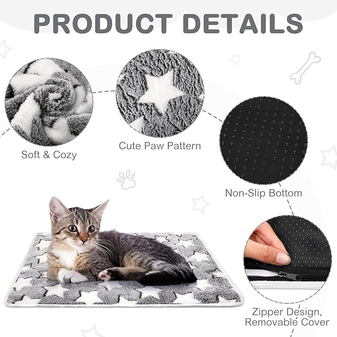 2 Pack Self Warming Cat Bed Self Heating Dog Pad Cat Warming Pad Thermal Pet Mat Washable Reflect Body Heat Removable Cover for Indoor Kittens Puppies Feral Pet(Large Star,16 x 20 Inch)